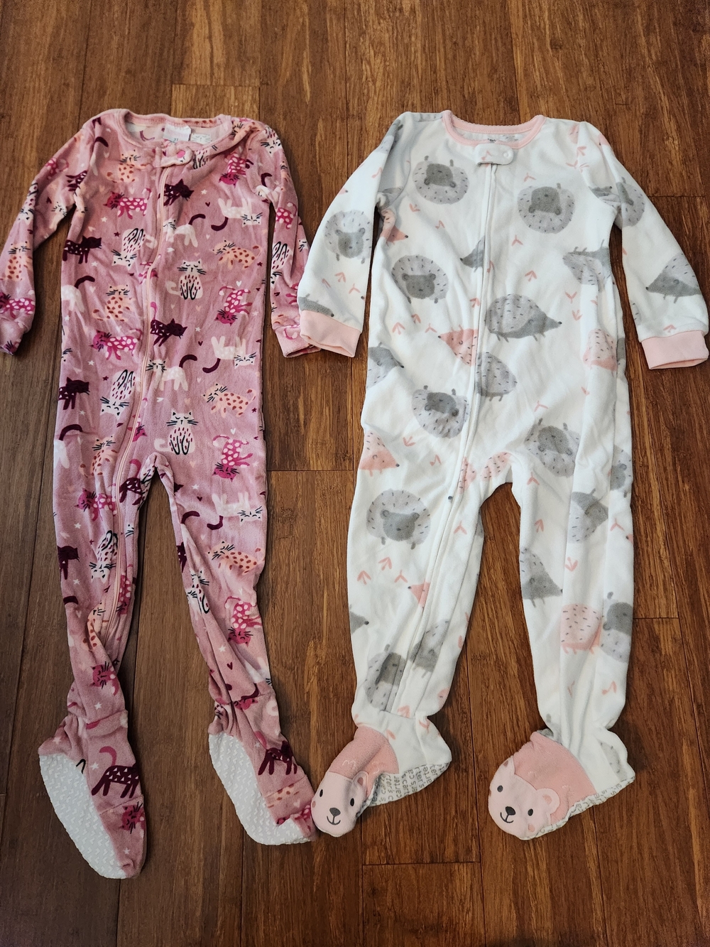 Mon Petit And Carters Girls Pink Fleece Hedgehog Cat One-Piece Footed Pajamas 3T
